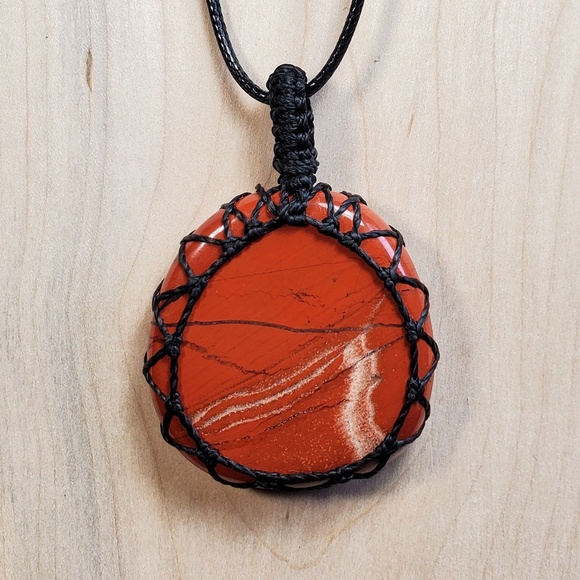 Red Jasper Macrame/Wrapped Necklace - Picture 1 of 4